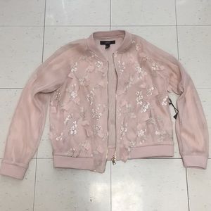 Pink Cherry Blossom Mesh Bomber Jacket